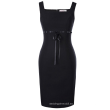 Belle Poque Retro Vintage sin mangas cuello cuadrado Hips-Wrapped Negro Bodycon vestido de lápiz corto BP000334-1